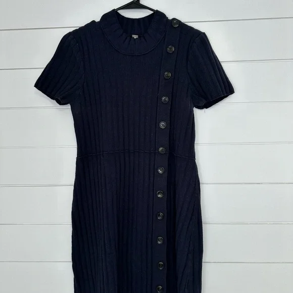 Free People Lottie Navy Blue Ribbed Button Front Mock Neck Sweater Dress XL (A11 - Picture 9 of 11